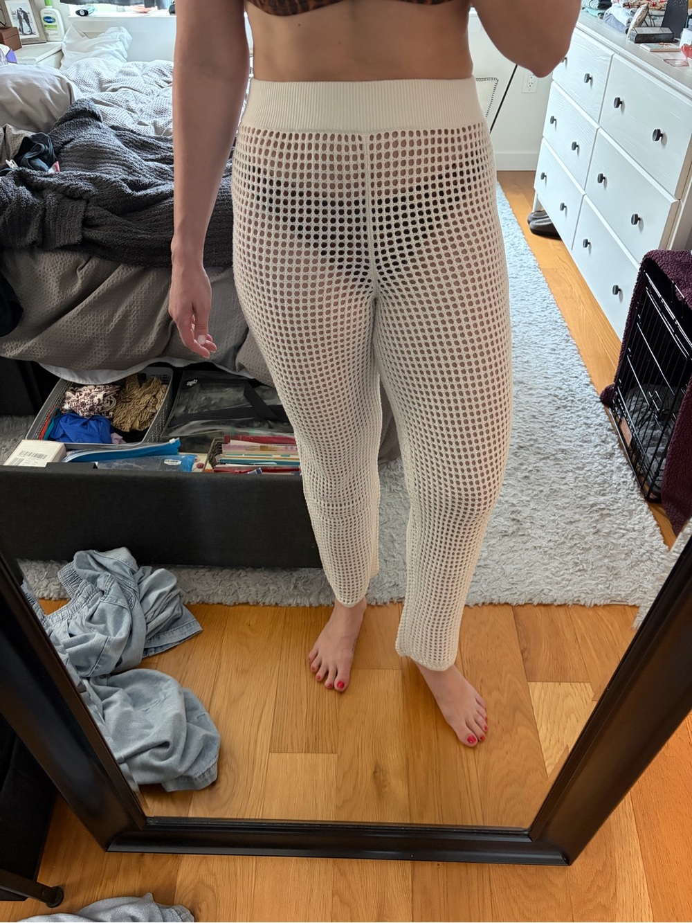 Abercrombie & Fitch Cream Crochet Wide-Leg Cover-Up Pants - Picture 3 of 4